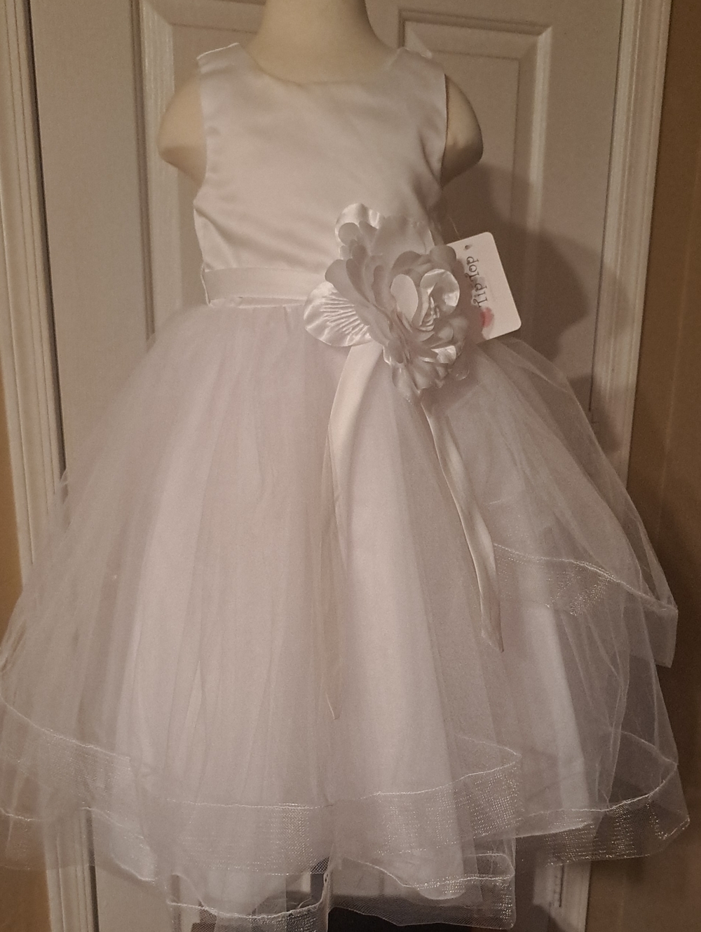 White Satin & Tulle Flower Girl Dress